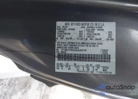 2002 Ford F-150 Lariat/Xl/Xlt из США, поврежденный, VIN 1FTRX17W52KA59779